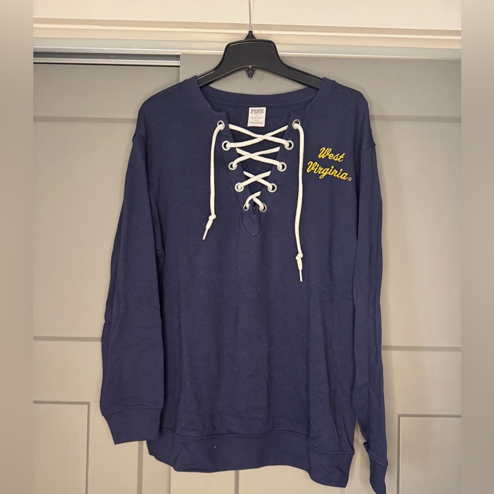 PINK Victoria's Secret WVU Navy Lace-Up Sweatshirt